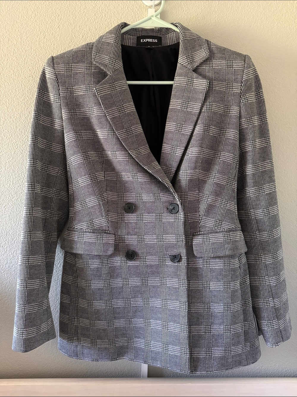 Express Gray Plaid Double-Breasted Blazer